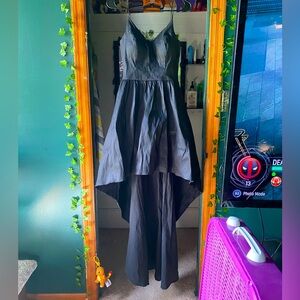 Black Long Tailed Dress With Puffy Front Skirt;Size 13/14